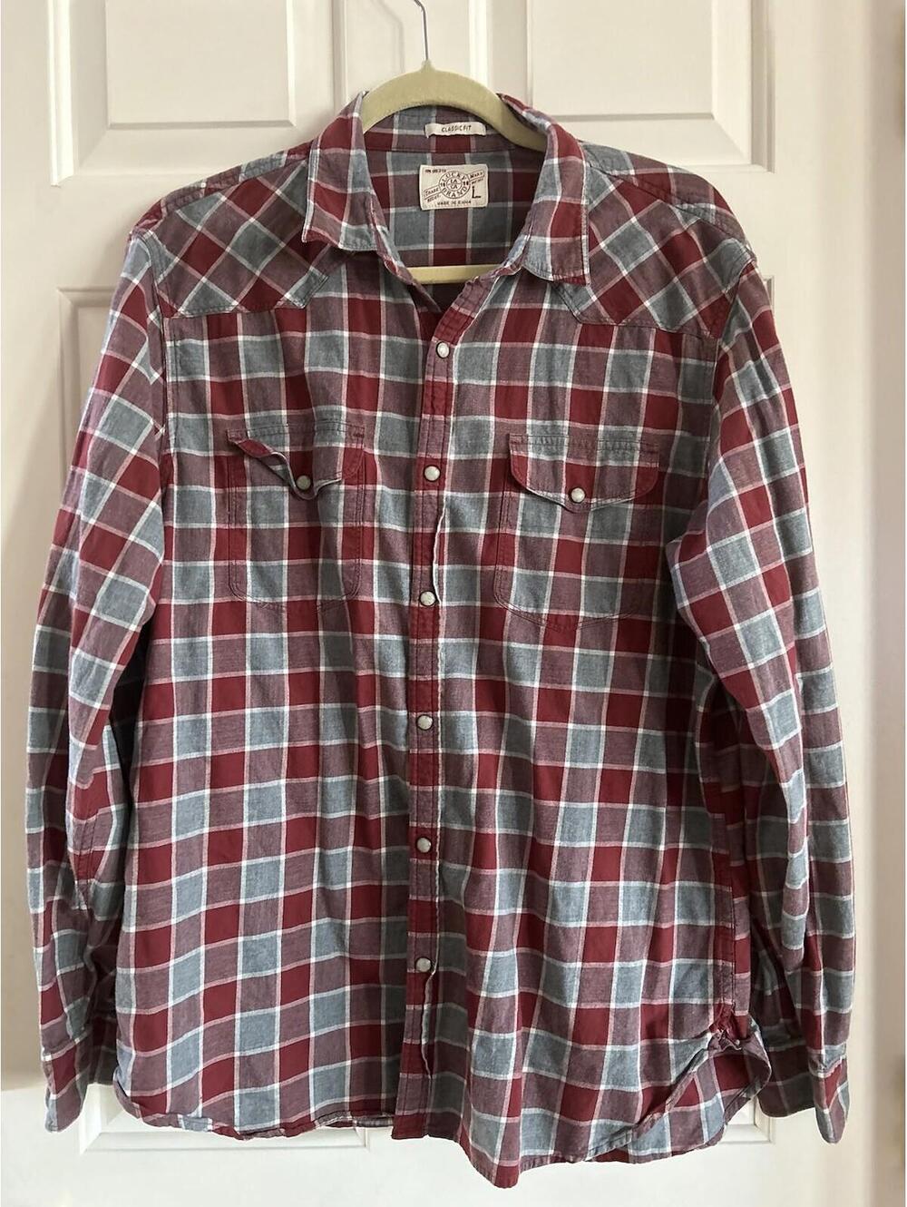 Lucky Brand Flannel Shirt Mens Large Plaid Button Down Pockets Pearl Snaps